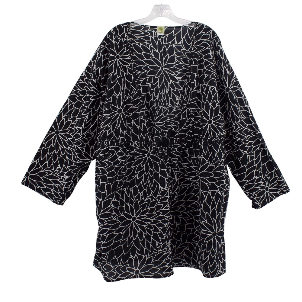 Islander Tunic Women 3X Black Cotton Cover Up Kimono Resortwear Nautical Coastal